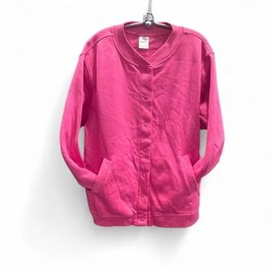 Pink long sleeve button up sweatshirt jacket with pockets by Blair size PL (L6)